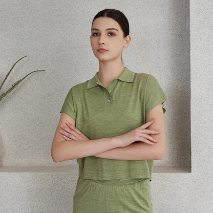 Women's Wool Silk Polo knit  Shirt