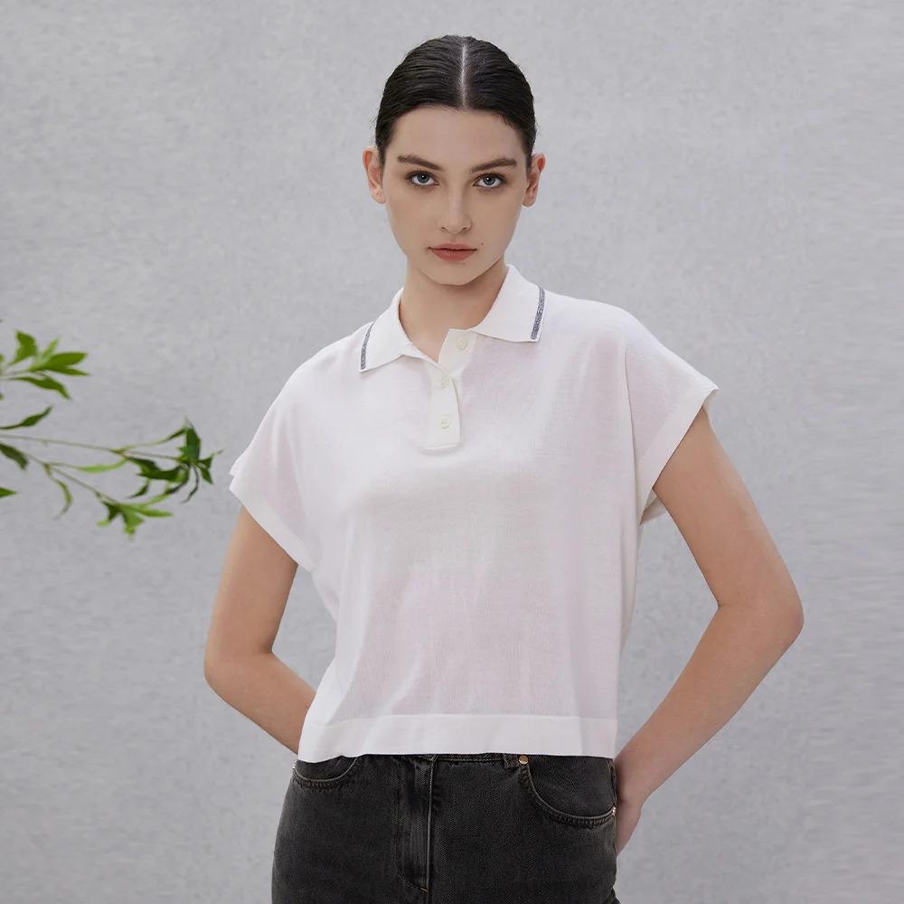 Women's Wool Silk Polo knit  Shirt