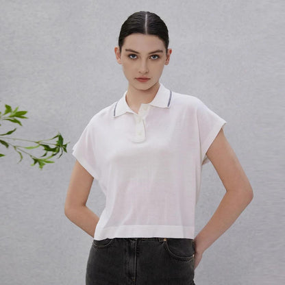 Women's Wool Silk Polo knit  Shirt