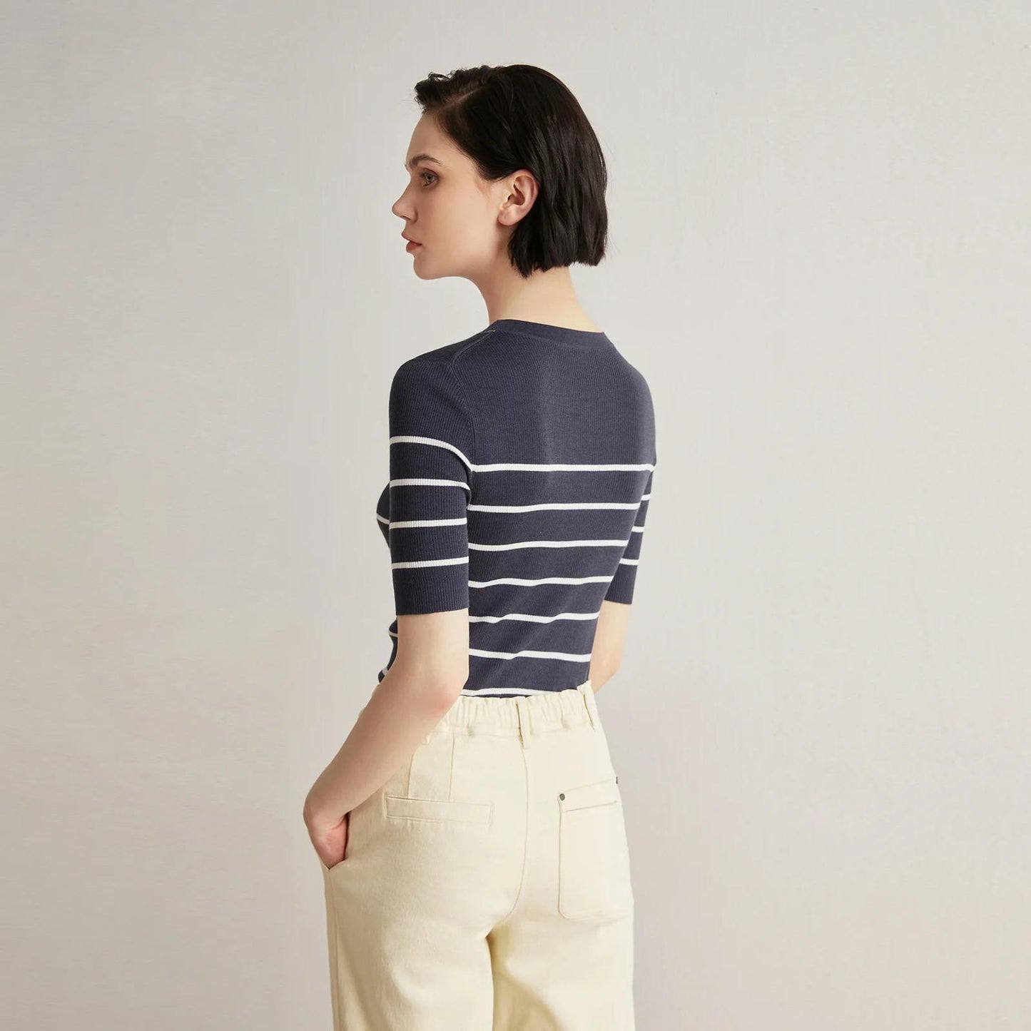 Summer Ladies Merino Wool & Silk Striped Top