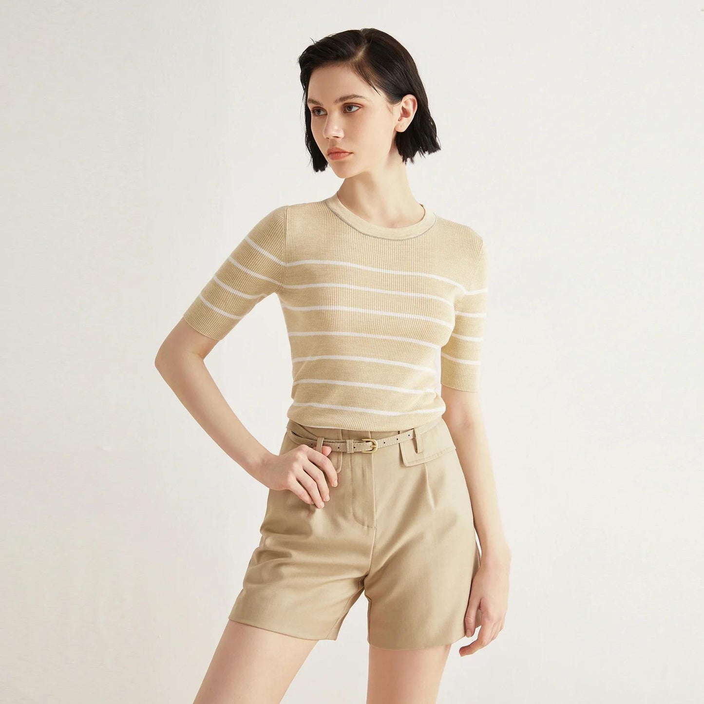 Summer Ladies Merino Wool & Silk Striped Top