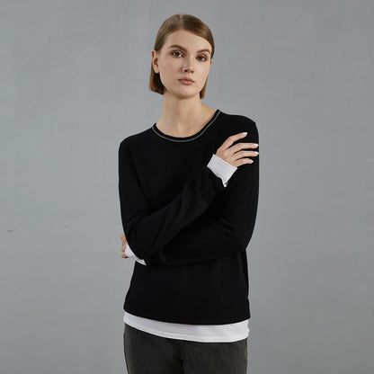 Women's Wool Fake Two-Piece Thin Pullover