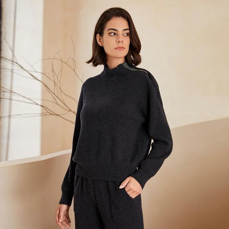 Women's Half High Collar Wool Knit Zip-up Sweater