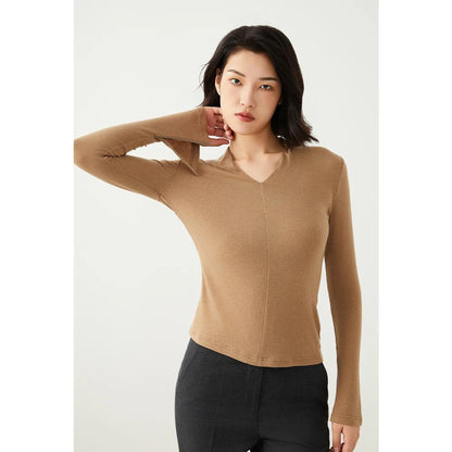 Women's Wool & Tencel V-Neck Long-sleeve Top