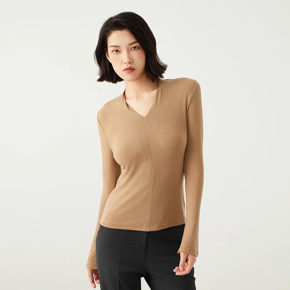 Women's Wool & Tencel V-Neck Long-sleeve Top