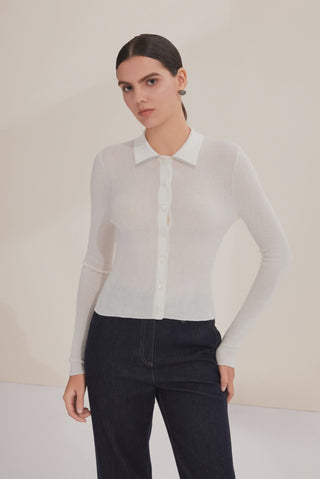 Fine Wool Blend Ribbed Buttoned Polo Sweater - serathinan 
