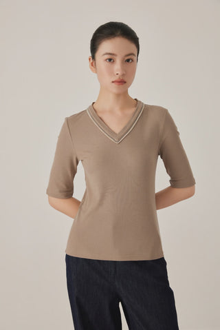 Tencel Wool Blend V-Neck Top - serathinan 