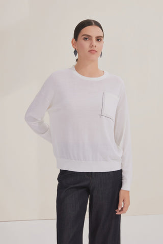 Wool Crewneck Knit with Silver Bead Line Detail - serathinan 