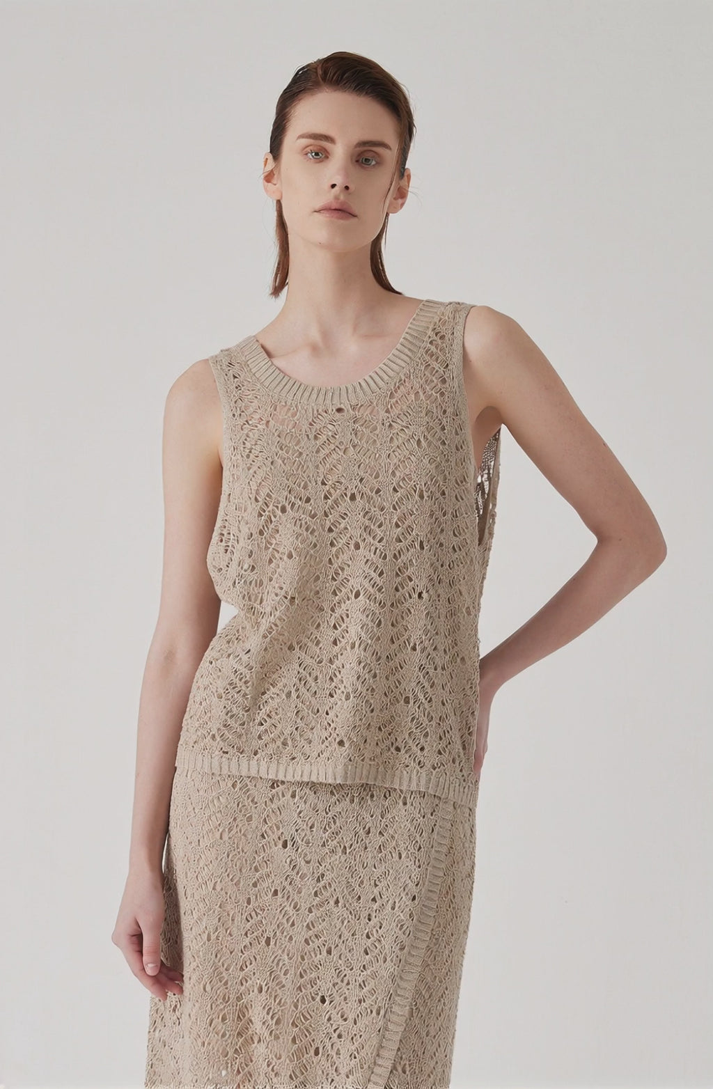 Linen Fine-Sequin Openwork Knit Tank - serathinan 