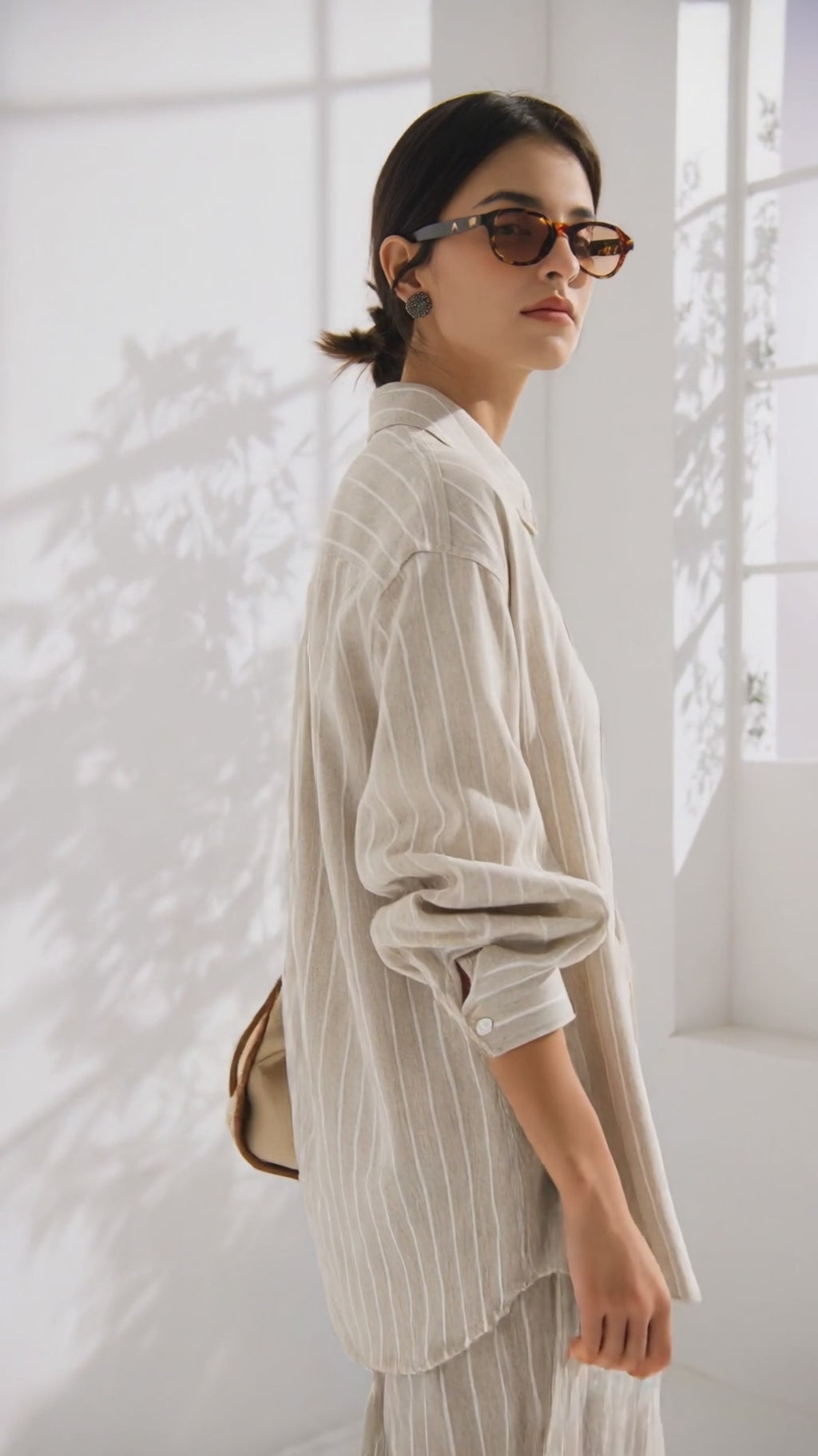 Linen-Cotton Striped Relaxed Shirt - serathinan 