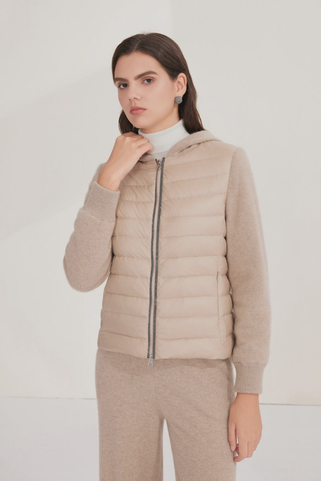 Cashmere & Goose Down Hooded Knit Jacket - serathinan 