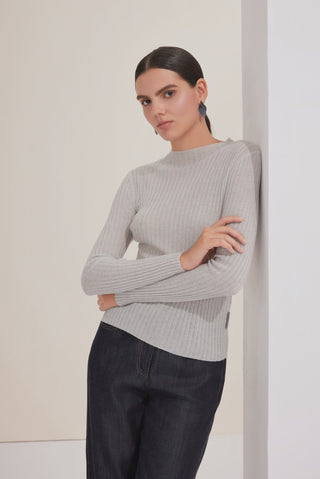 Wool Blend Ribbed Crewneck Pullover - serathinan 