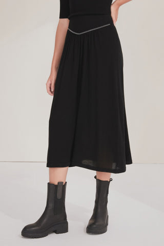 Wool Midi Skirt with Beaded Chain - serathinan 