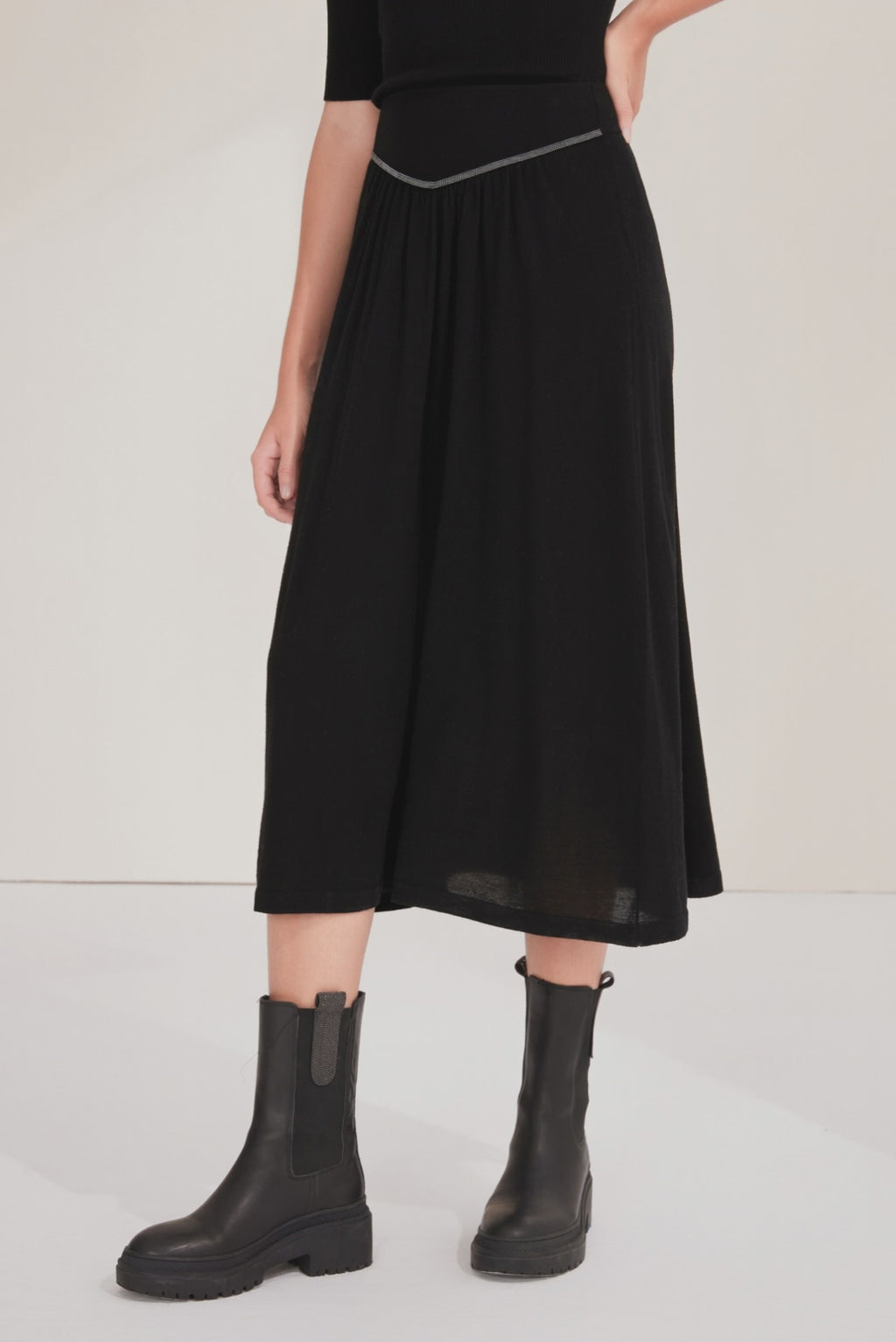 Wool Midi Skirt with Beaded Chain - serathinan 