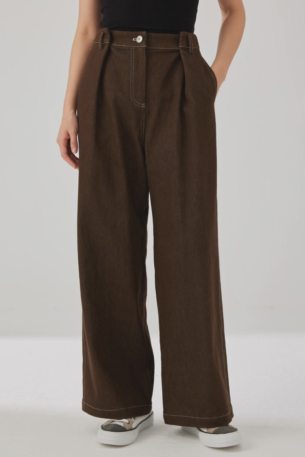 Cotton-Blend Wide-Leg Trousers - serathinan 