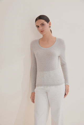 Wool Blend Sheer Scoop Neck Top - serathinan 