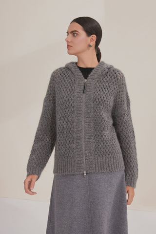 Alpaca Blend Openwork Zip Cardigan - serathinan 
