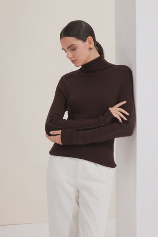 Wool Blend turtleneck Knit Sweater With Metallic Side Detail - serathinan 