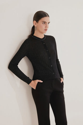 Wool Blend Cardigan with Subtle Sparkle - serathinan 