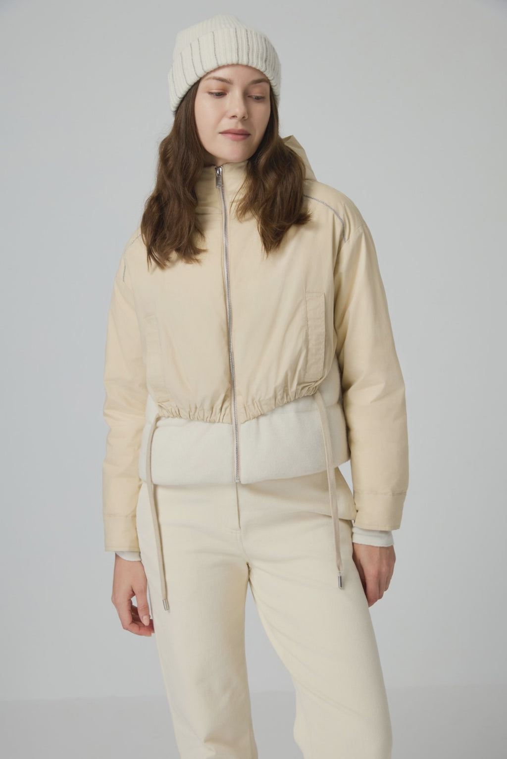 Faux Two-Piece Down Jacket with Hood - serathinan 
