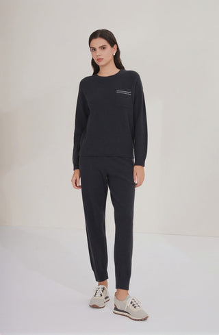 Wool Knit Trousers with Beaded Chain - serathinan 
