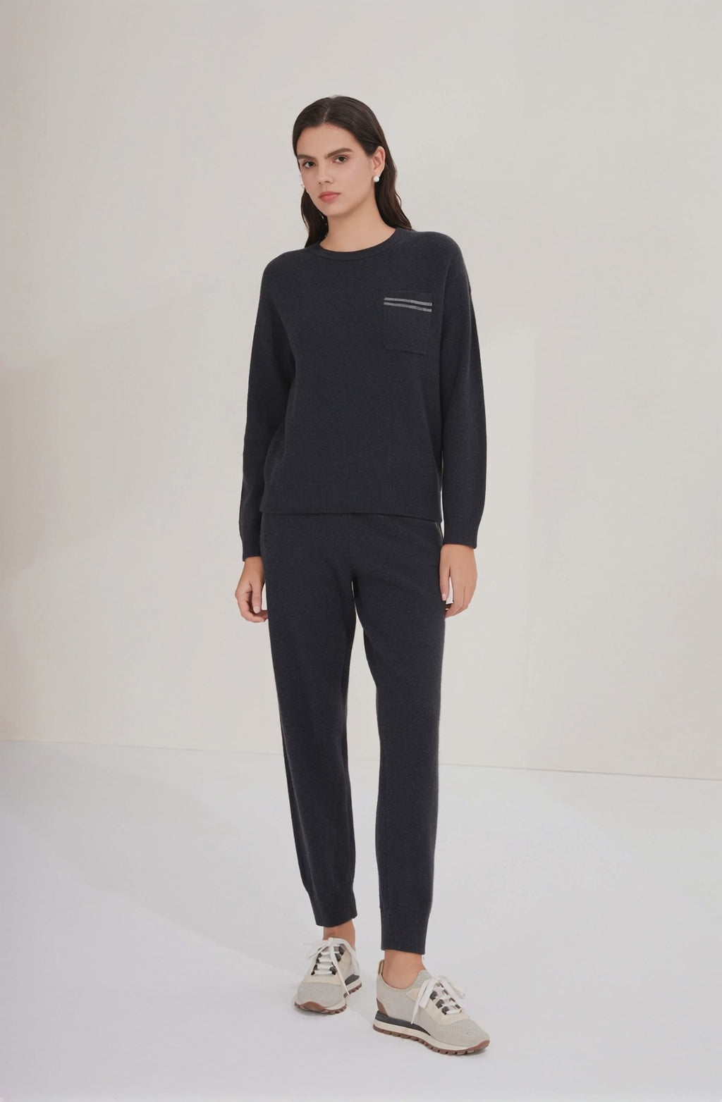 Wool Knit Trousers with Beaded Chain - serathinan 