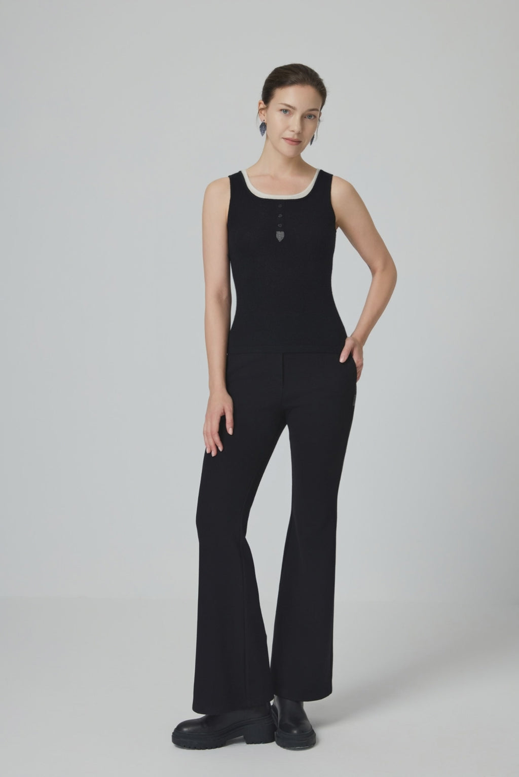 Layered-Neck Cashmere Knit Tank - serathinan 