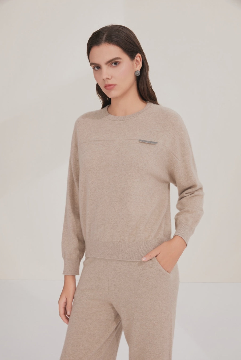 Cashmere Knit Top with Shimmer Accent - serathinan 