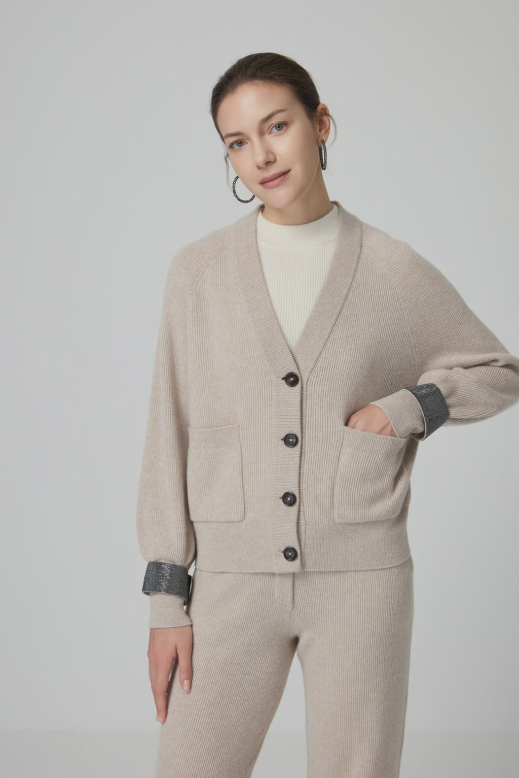 Wool V-Neck Button Cardigan - serathinan 