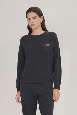 Wool Knit Sweater with Dual Stripe Pocket Detail - serathinan 