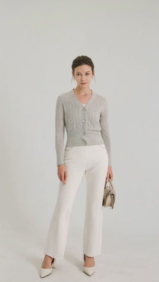 V-Neck Fitted Short Knit Cardigan - serathinan 