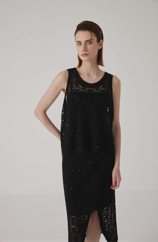 Linen Fine-Sequin Openwork Knit Tank - serathinan 