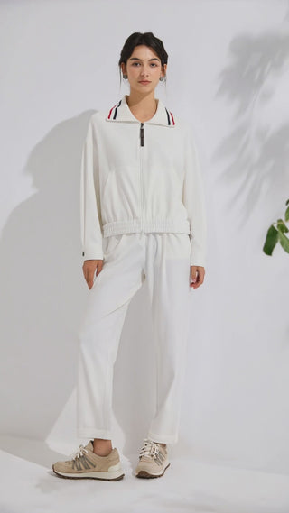 Cotton Blend Zip-Up Polo Collar Hoodie - serathinan 