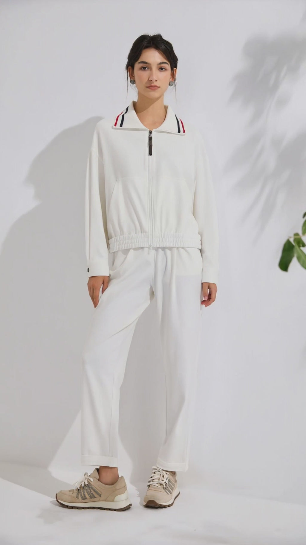 Cotton Blend Zip-Up Polo Collar Hoodie - serathinan 