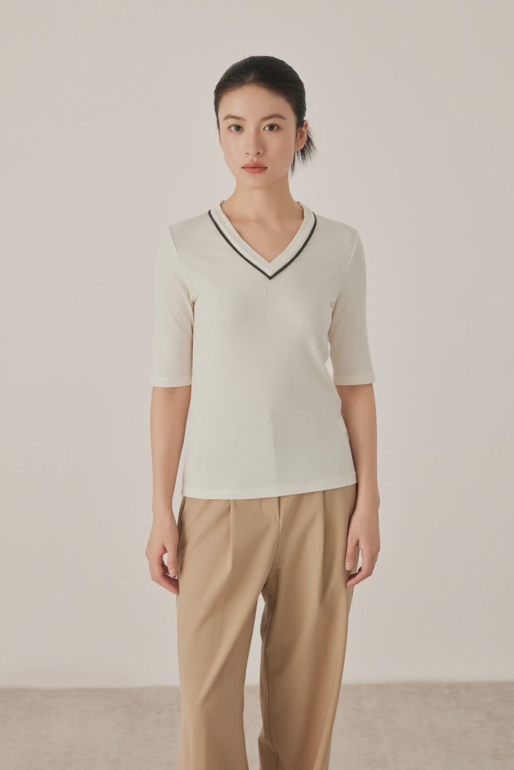 Tencel Wool Blend V-Neck Top - serathinan 
