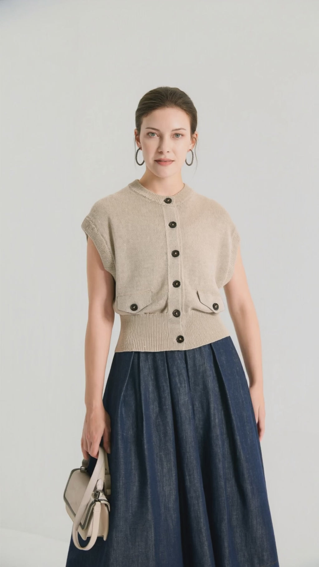 Linen Sequin Knit Button-Front Vest - serathinan 