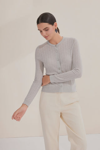 Wool Blend Cardigan with Subtle Sparkle - serathinan 
