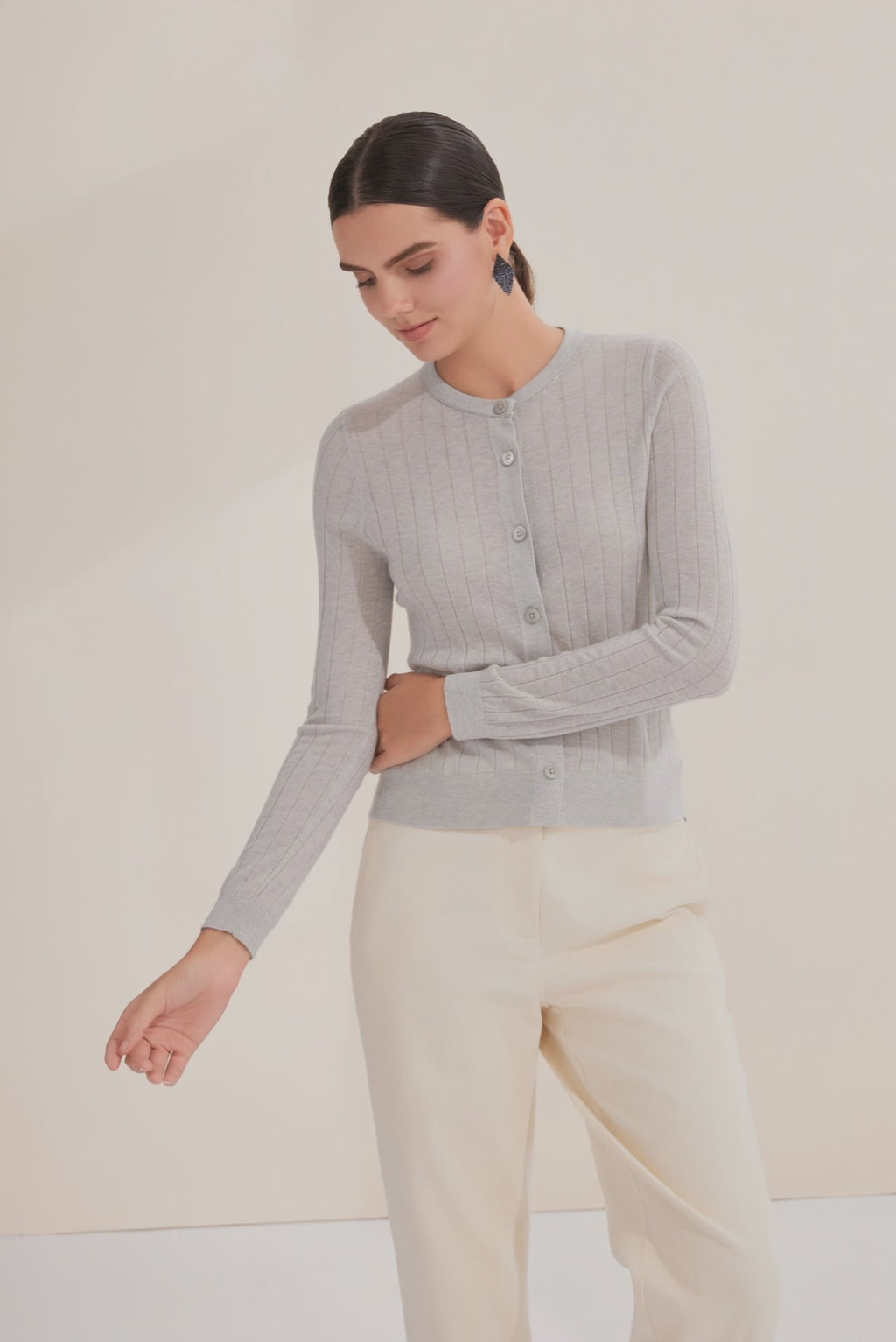 Wool Blend Cardigan with Subtle Sparkle - serathinan 