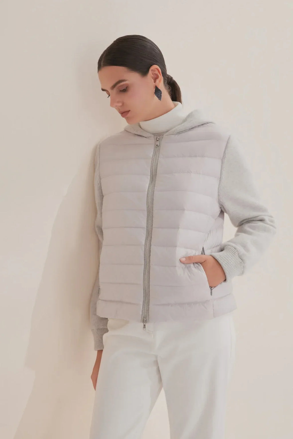 Cashmere & Goose Down Hooded Knit Jacket - serathinan 
