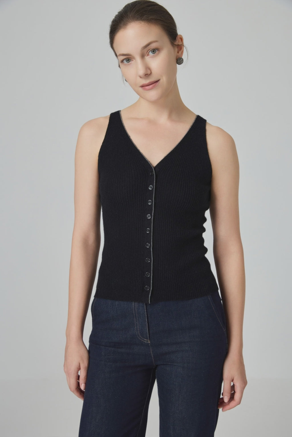 Cashmere Blend Button-Front Knit Tank - serathinan 