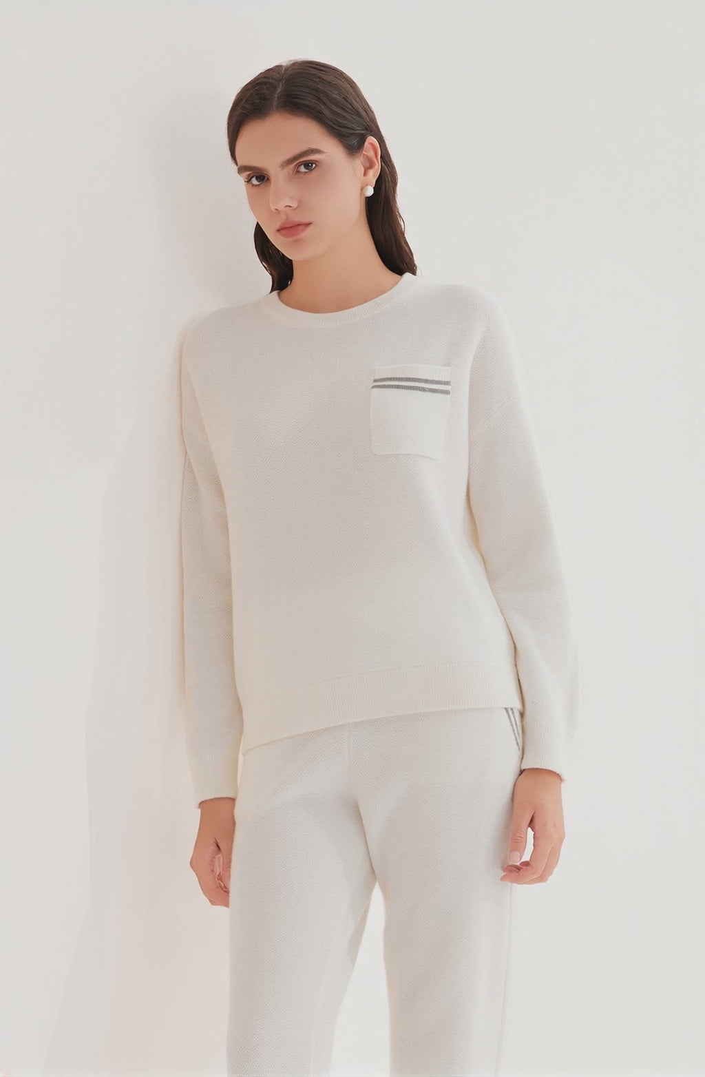 Wool Knit Sweater with Dual Stripe Pocket Detail - serathinan 