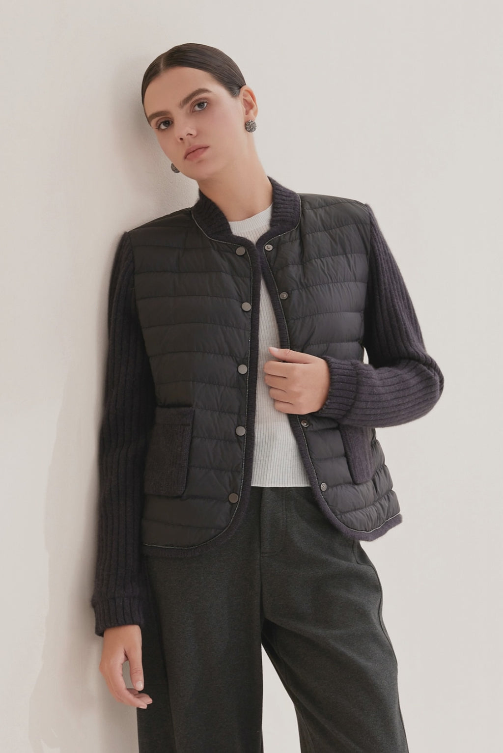 Cashmere Panelled Down Knit Jacket - serathinan 