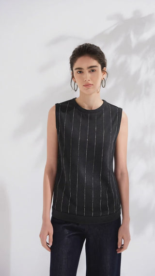 Sleeveless Vertical-Stripe Knit Vest - serathinan 