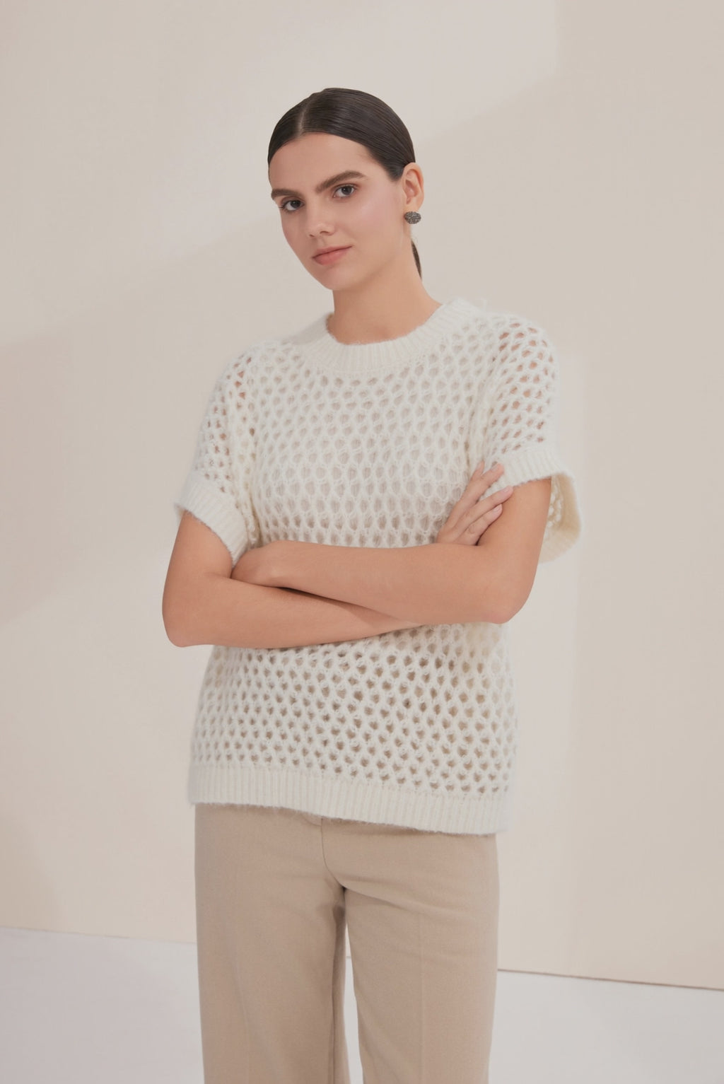 Cashmere-Alpaca Mohair Open Weave Knit Top - serathinan 