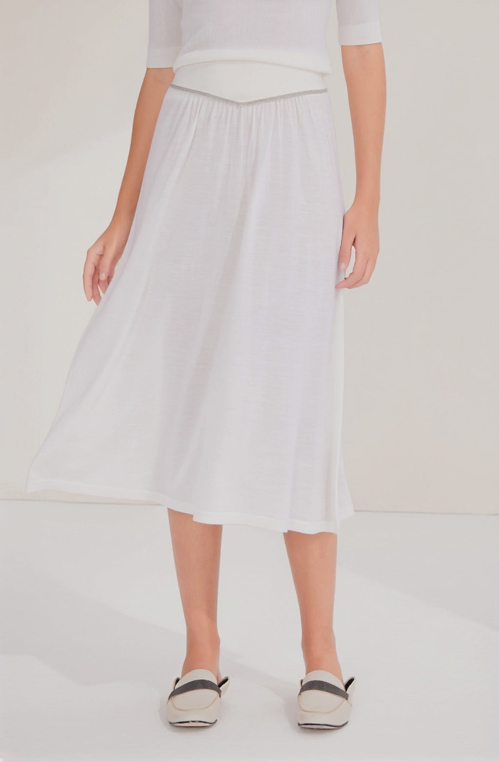 Wool Midi Skirt with Beaded Chain - serathinan 