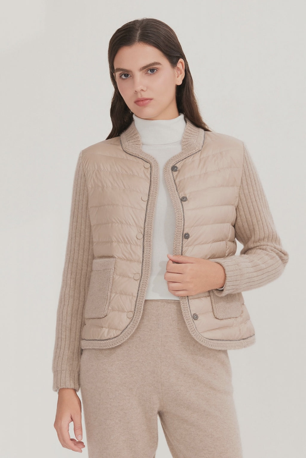 Cashmere Panelled Down Knit Jacket - serathinan 