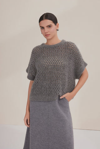 Cashmere-Alpaca Mohair Open Weave Knit Top - serathinan 