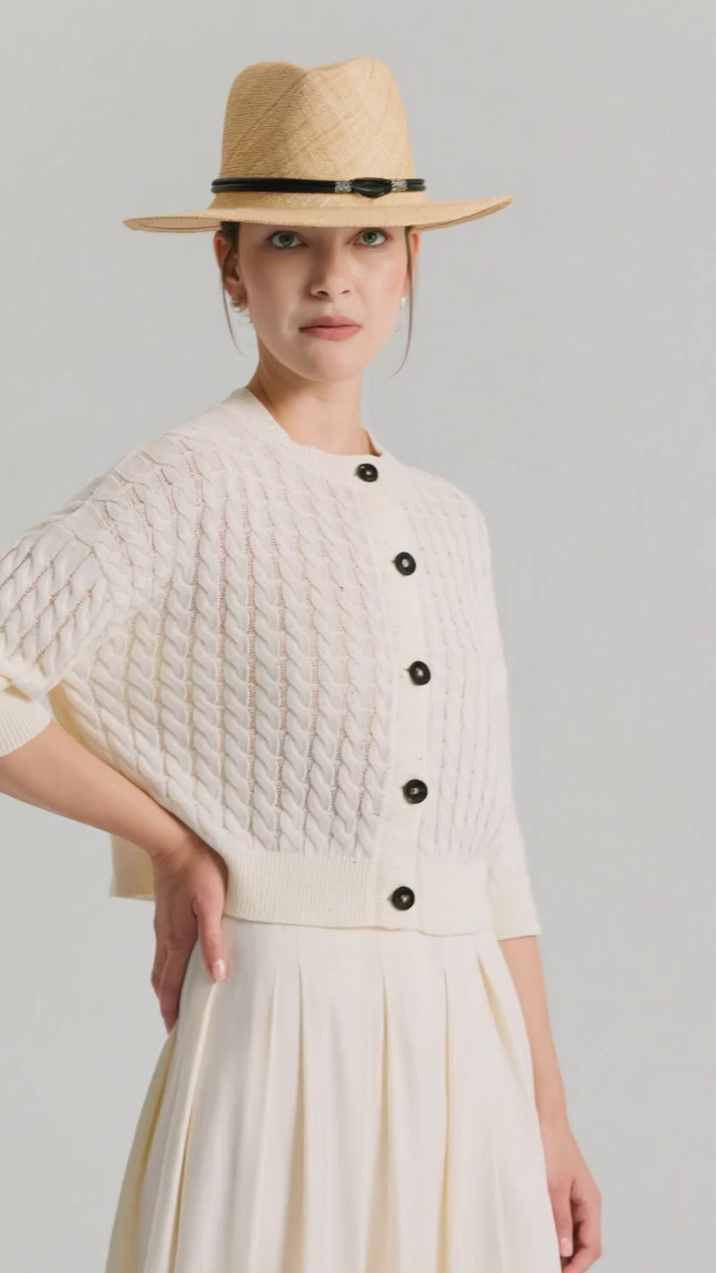 Linen Blend Sequin Cable-Knit Short Cardigan - serathinan 