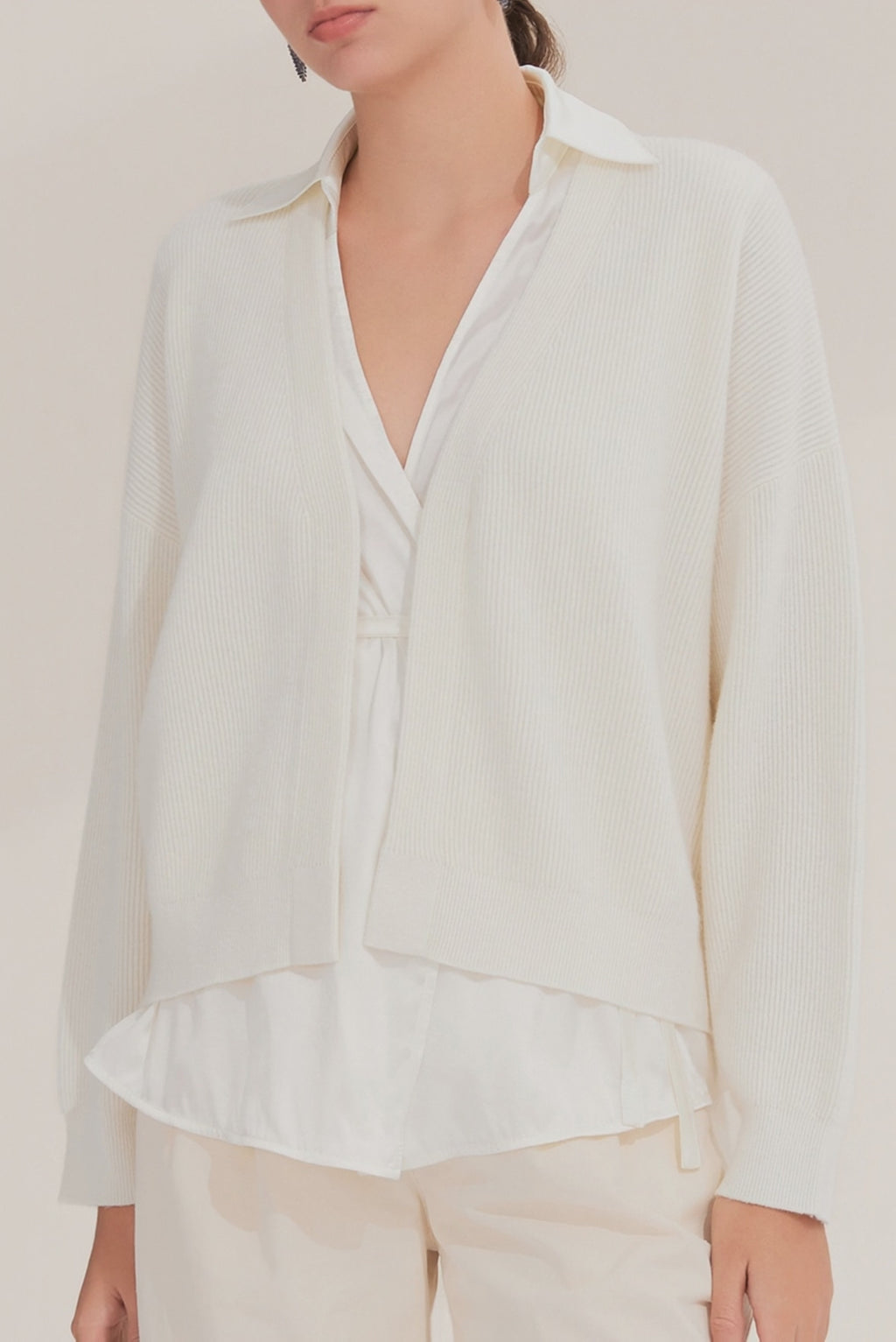 Wool Cardigan and Silk Vest with Beaded Detail - serathinan 
