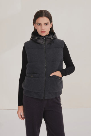 Wool-Blend Hooded Down Vest - serathinan 